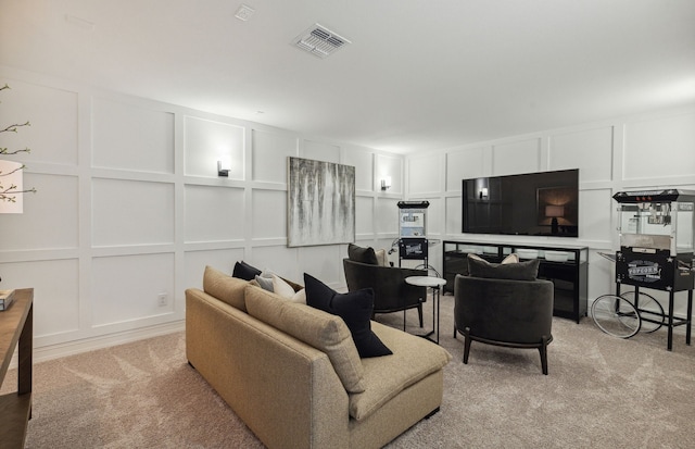 living room featuring light colored carpet