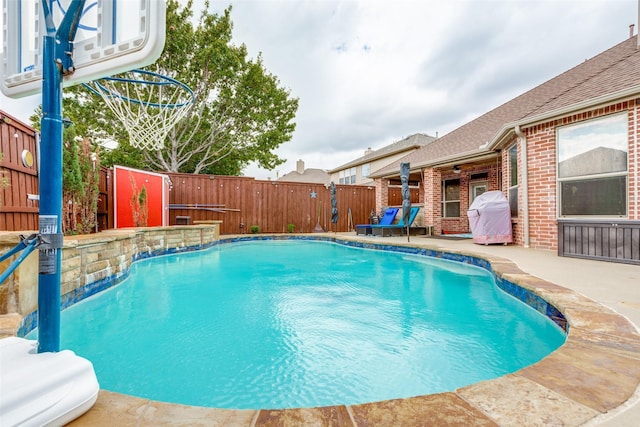 view of swimming pool with a patio area and a grill