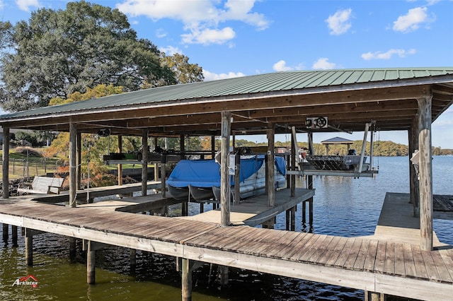 view of dock with a water view