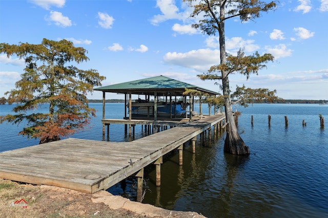 dock area featuring a water view