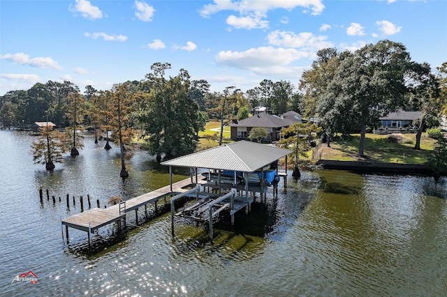 view of dock with a water view