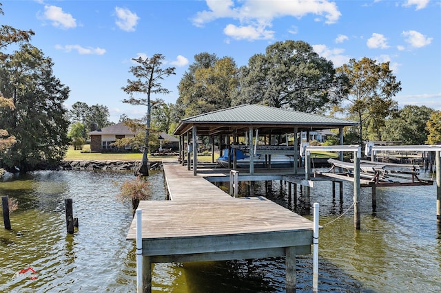 dock area with a water view