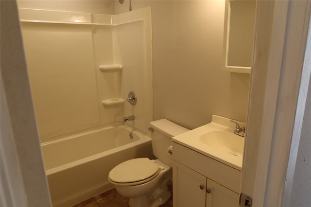 full bathroom featuring vanity, tile patterned floors, toilet, and shower / bathtub combination