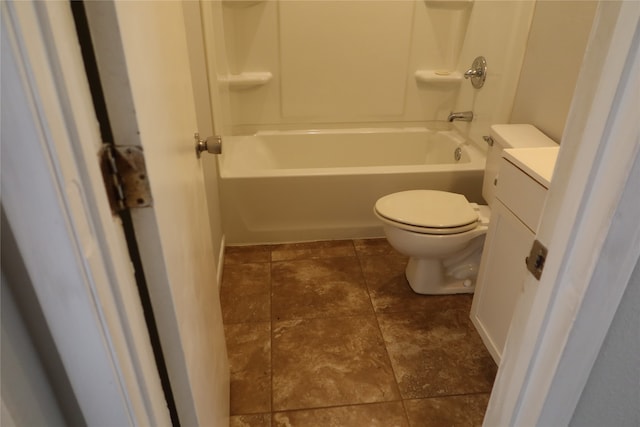 full bathroom featuring  shower combination, vanity, tile patterned flooring, and toilet