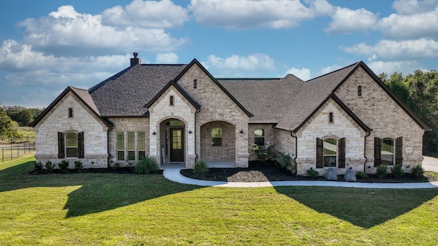 french provincial home featuring a front lawn