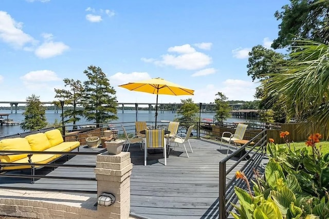 deck with a water view