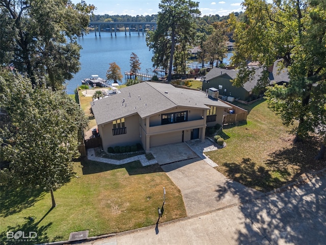 aerial view with a water view