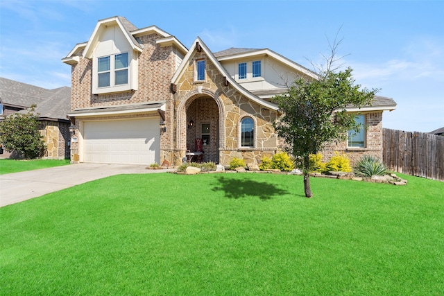 craftsman-style house featuring a garage and a front yard