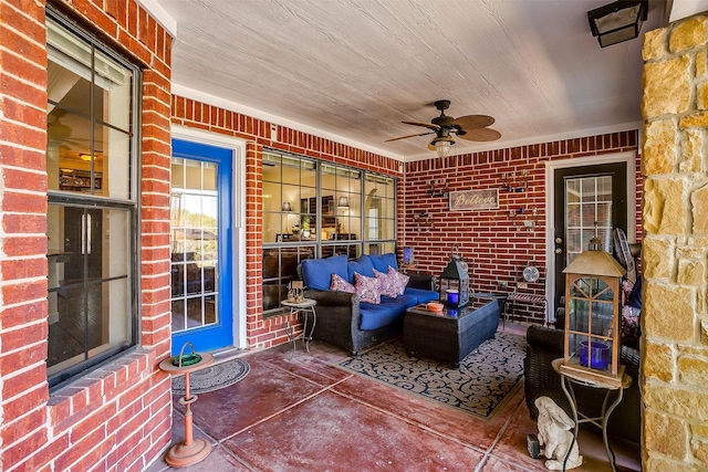 view of patio / terrace with an outdoor living space and ceiling fan