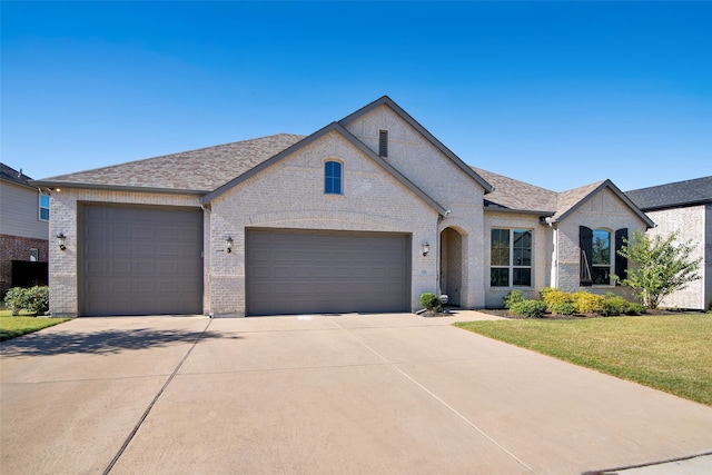 view of front facade featuring a front lawn and a garage