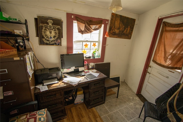 home office featuring light hardwood / wood-style flooring