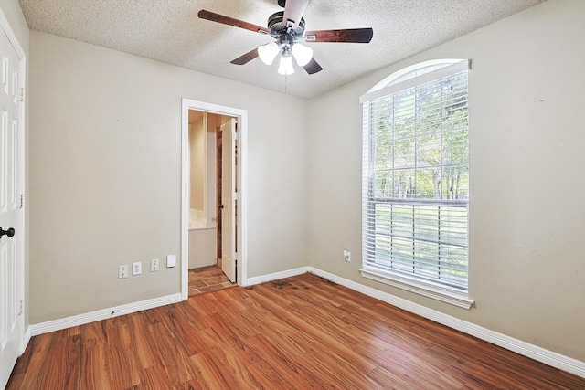 empty room with a textured ceiling, a wealth of natural light, and light hardwood / wood-style flooring