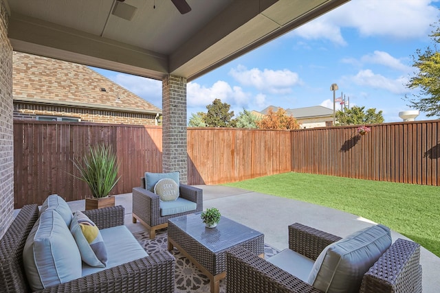 view of patio featuring outdoor lounge area and ceiling fan