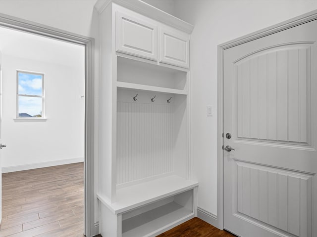 mudroom featuring wood-type flooring