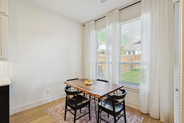 dining space with light hardwood / wood-style floors