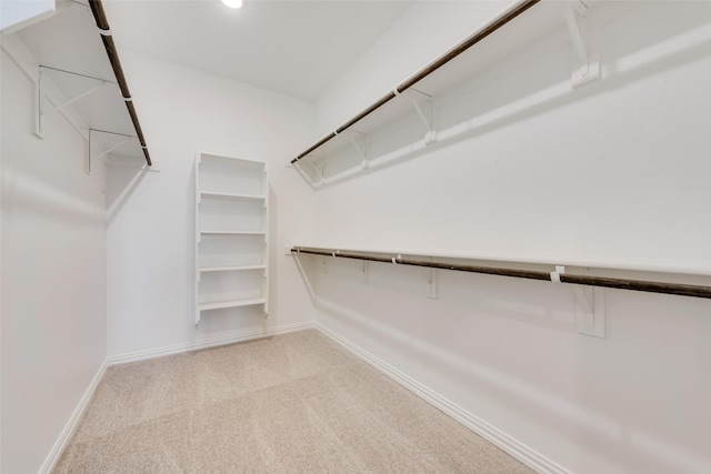 walk in closet with light colored carpet