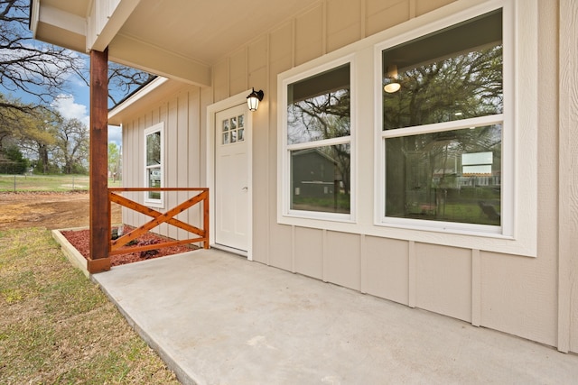 doorway to property with a patio