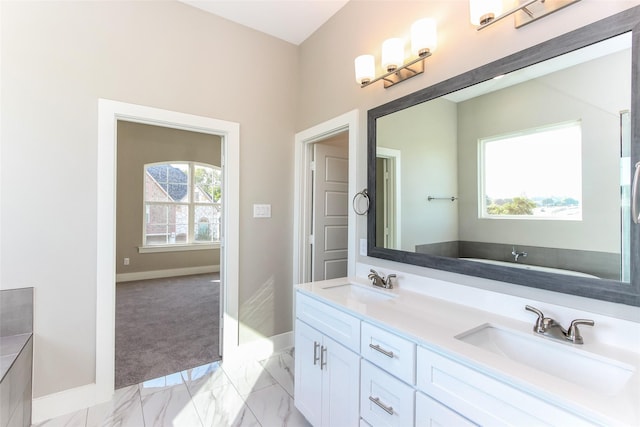 1526 Teresa Ann Ln, Allen, TX 75013 - full bathroom featuring a sink, baseboards, double vanity, and marble finish floor