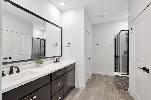 bathroom with vanity and walk in shower