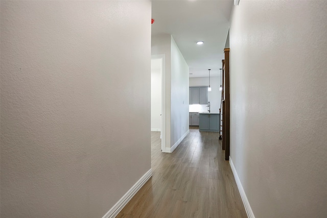 hall with light hardwood / wood-style flooring