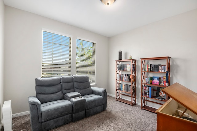 living area featuring carpet