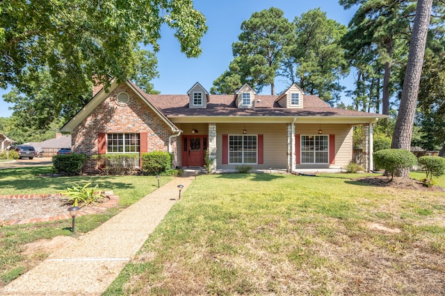 new england style home with a front lawn