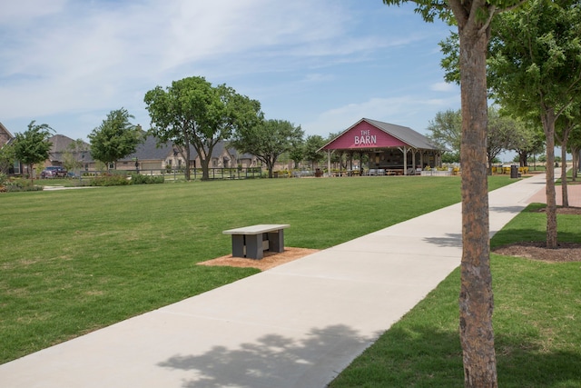 view of property's community featuring a gazebo and a lawn