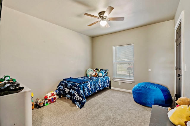 bedroom featuring carpet and ceiling fan