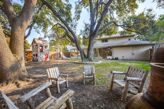 view of yard with a playground