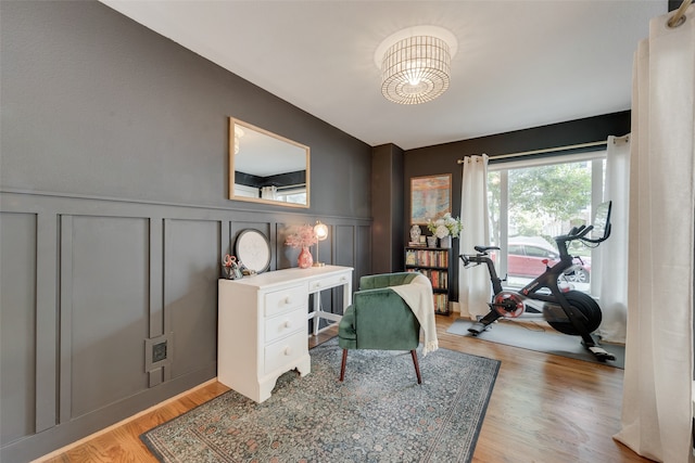 office area with light hardwood / wood-style floors