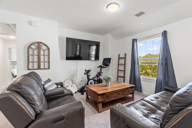 living room with light colored carpet