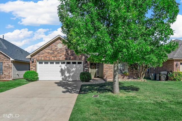 view of front facade with a front yard and a garage