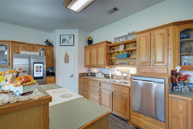 kitchen with dark hardwood / wood-style flooring, sink, and appliances with stainless steel finishes