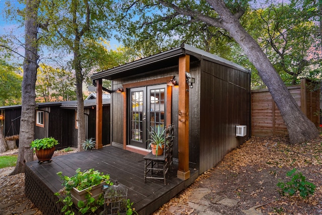 view of outbuilding featuring french doors