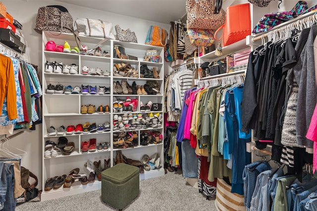 walk in closet with carpet flooring