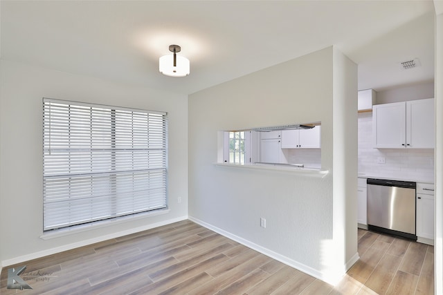 unfurnished dining area with light hardwood / wood-style floors