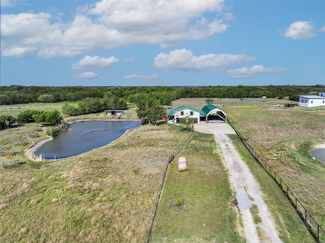 aerial view featuring a water view and a rural view