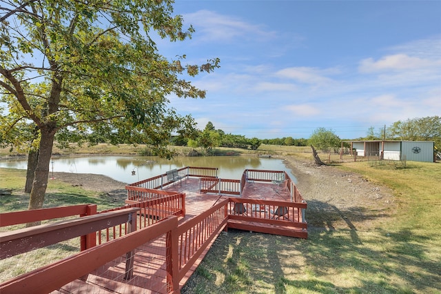 view of dock with a water view