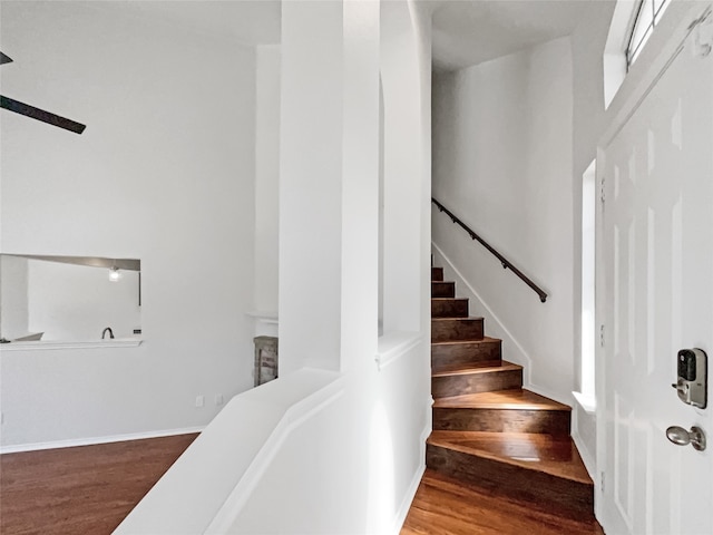 staircase featuring hardwood / wood-style flooring