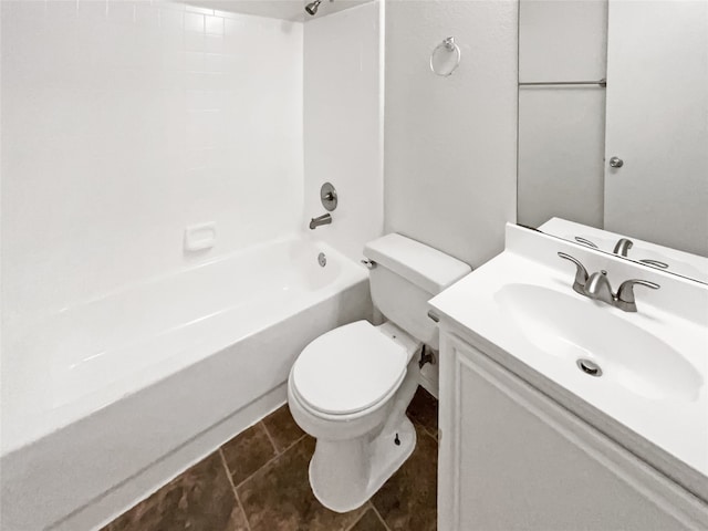 full bathroom featuring vanity, toilet, washtub / shower combination, and tile patterned flooring