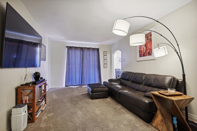 living room with carpet floors