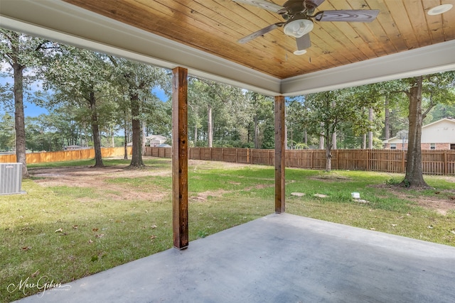 view of patio / terrace featuring ceiling fan and cooling unit