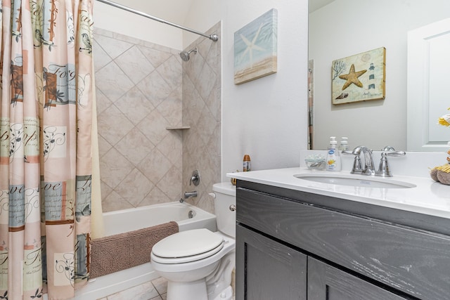 full bathroom with vanity, toilet, tile patterned flooring, and shower / tub combo