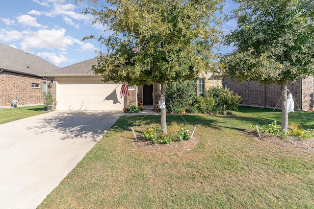 obstructed view of property with a garage and a front yard