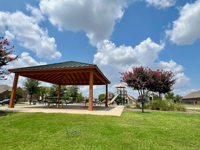 surrounding community with a gazebo, a playground, and a lawn