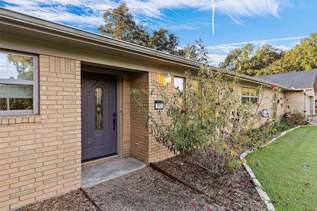 property entrance with a yard