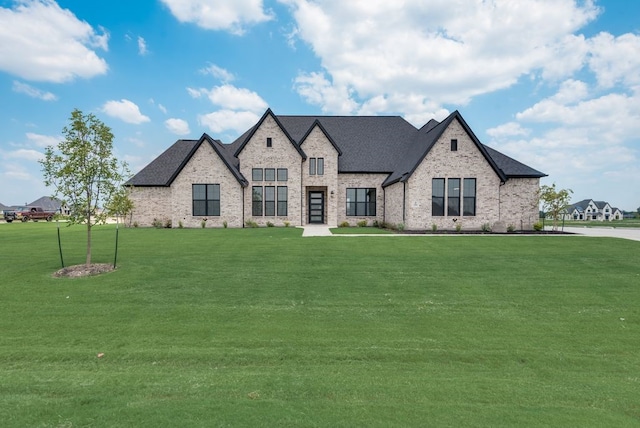 french provincial home featuring a front lawn