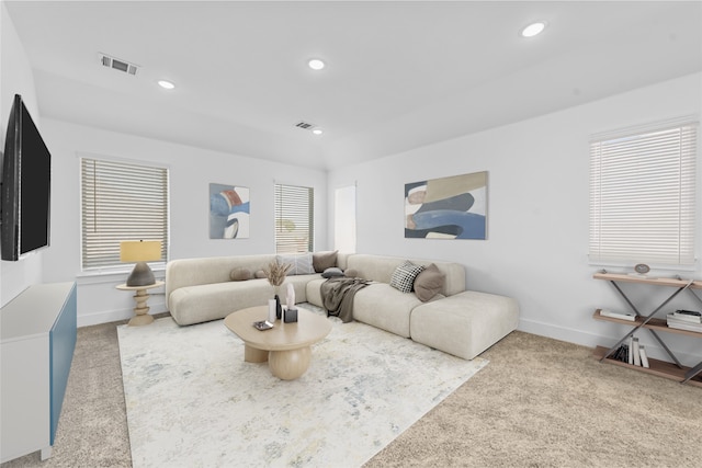 carpeted living room featuring a wealth of natural light