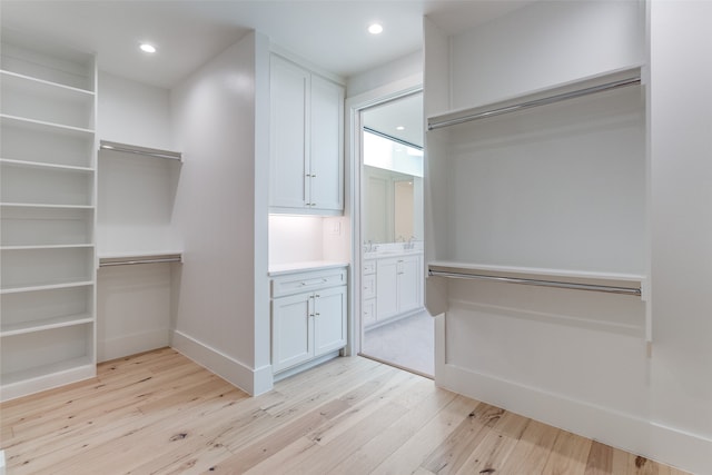 spacious closet featuring light wood-type flooring