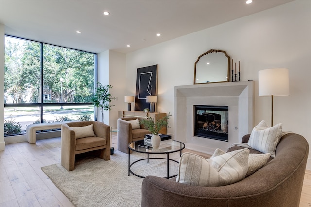 home office featuring expansive windows and light wood-type flooring